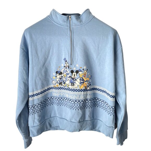 Disney Tops - Disney Her Universe Blue Hanukkah Quarter-Zip Sweatshirt 2X Mickey Minnie Pluto